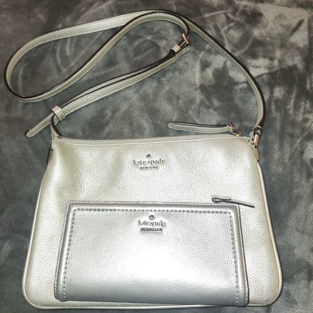 Kate Spade Silver Crossbody Purse And Matching Wallet